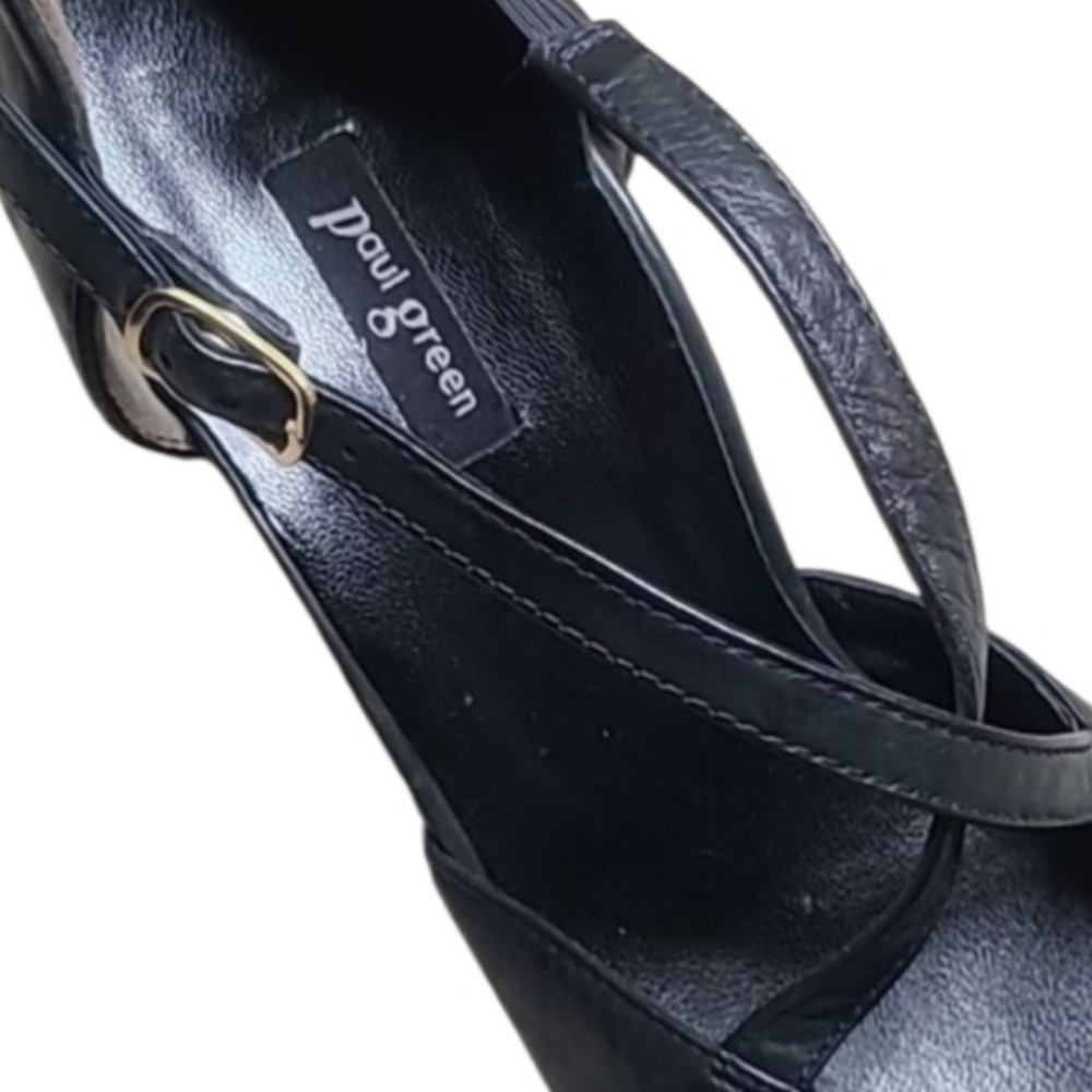 Paul Green Black Leather Criss Cross Straps Heels Pumps - Picture 6 of 9